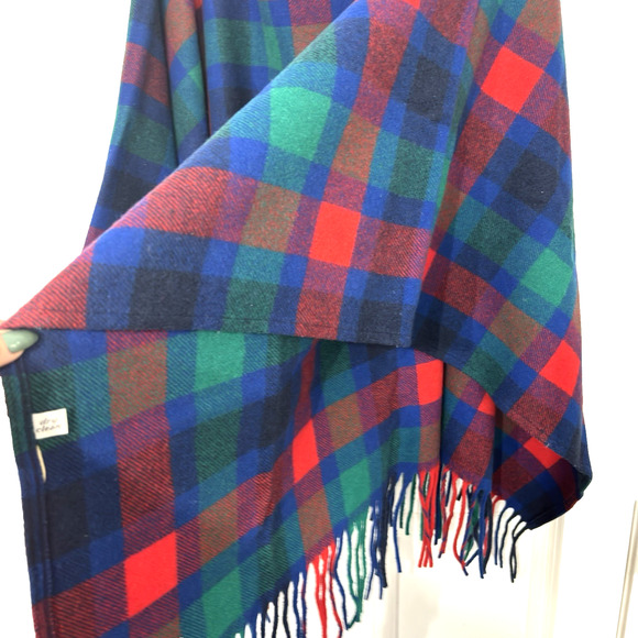 Vtg PENDLETON Womens Tartan Plaid Wool Zip Up Poncho Blanket Cape USA Knockabout - Picture 5 of 13